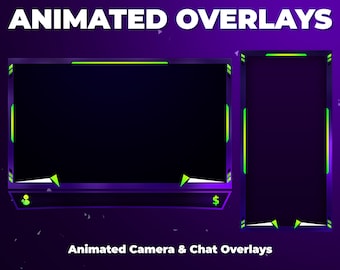 Lila und Grün Stream Overlay - Animiertes Stream Overlay - Twitch - YouTube - Kamera Overlay - Chat Overlay - Animiertes Kamera Overlay