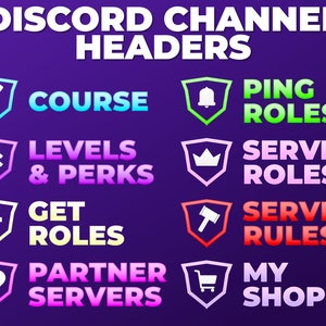 Discord Channel Headers - Shield Aesthetic Discord Channel Banners - Blue, Purple, Pink, Green, Red & Yellow