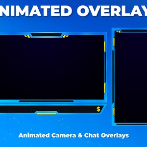 Blue and Yellow Animated Stream Overlay - Animated Camera Overlay and Chat Overlay Border - Twitch Webcam Overlay
