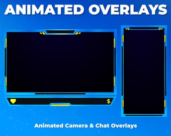 Blau und Gelb animierte Stream Overlay - Animierte Kamera Overlay und Chat Overlay Border - Twitch Webcam Overlay