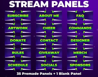 Lila und Grüne Stream Panels - Vorgefertigtes Twitch Panel