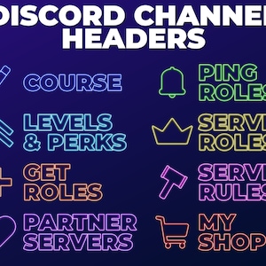 Neon Discord Channel Headers - Discord Channel Banners with Icons - Blue, Pink, Purple, Green, Yellow, Orange - Aesthetic Discord Server