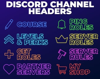 Neon Discord Channel Header – Discord Channel Banner mit Symbolen – Blau, Pink, Lila, Grün, Gelb, Orange – Aesthetic Discord Server