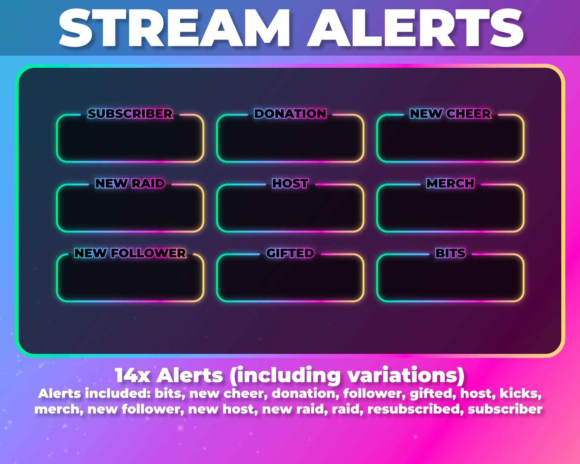 Animated Rainbow Neon Stream Package for Twitch - Camera Overlay, Chat ...