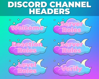 Pink, Lila & Blau Discord Channel Header Paket - Wolken-Design mit Farbverlauf und rosa Text für Discord Serer