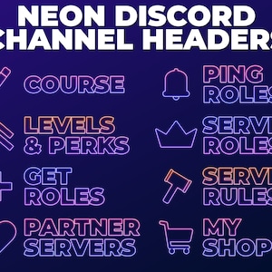 Gradient Neon Discord Channel Headers - Icon Aesthetic Discord Channel Banners - Purple, Blue, Pink, Orange - Aesthetic Discord Server