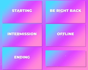 Blau, Lila und Pink Animiertes Stream Screens Pack - Be Right Back, Intermission, Ending, Beginning, Offline