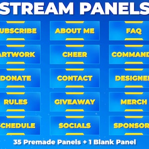 Blue and Yellow Stream Panels - Premade Twitch Panels for Streaming