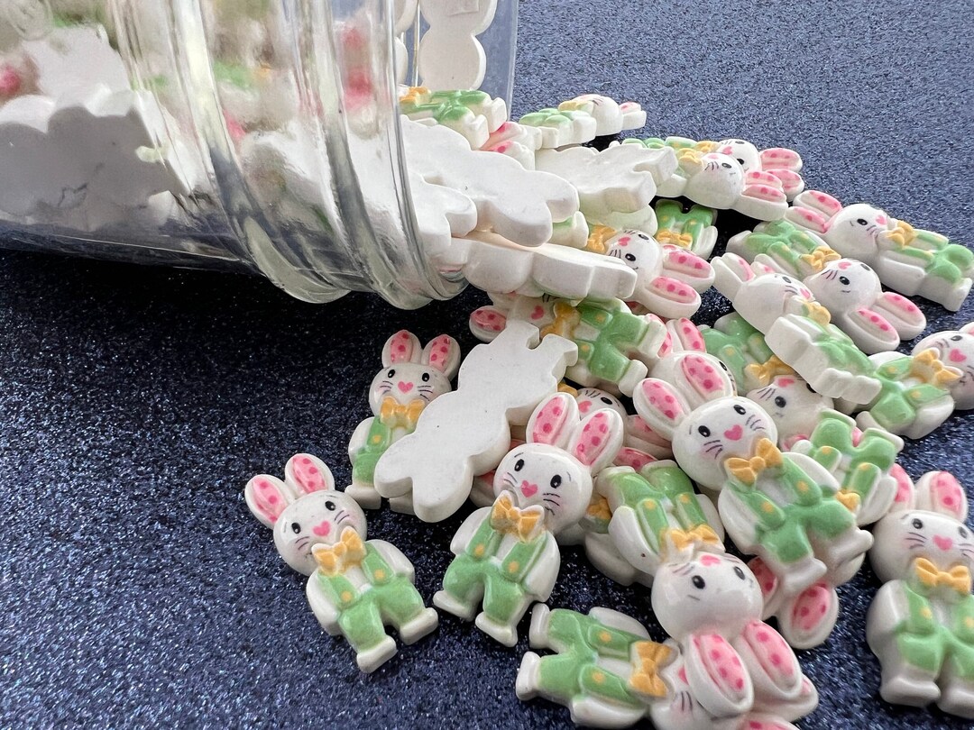 15pc. White Rabbit, Planar Resin Flatback, Cabochon, Bow Center, Flat ...