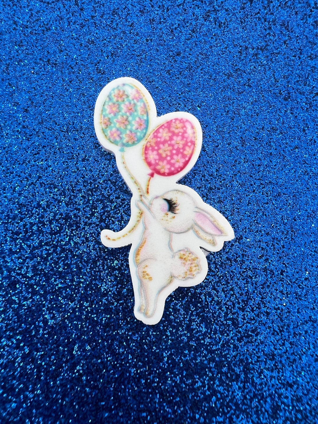 5pc White Rabbit With Balloons, Easter Egg, Planar Flatback, Resin ...