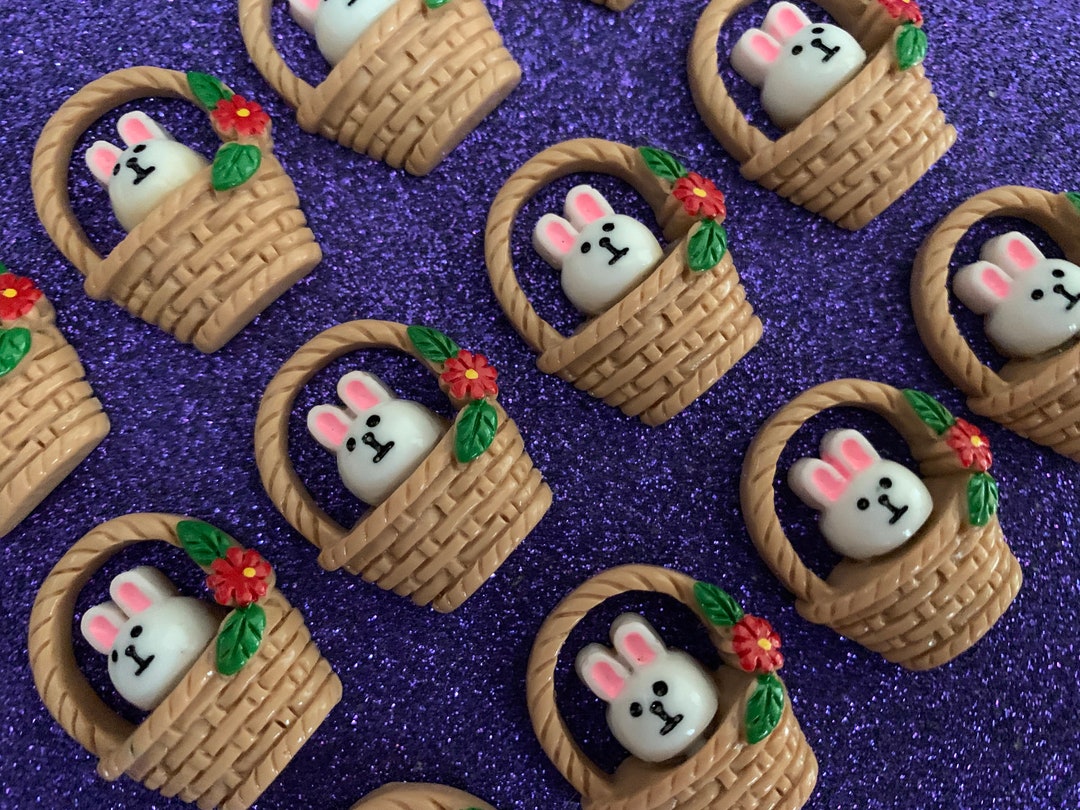 9pc. White Rabbit, Planar Resin Flatback, Cabochon, Bow Center, Flat ...