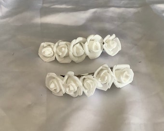 set of 2 large French barrettes embellished with cream colored rose buds