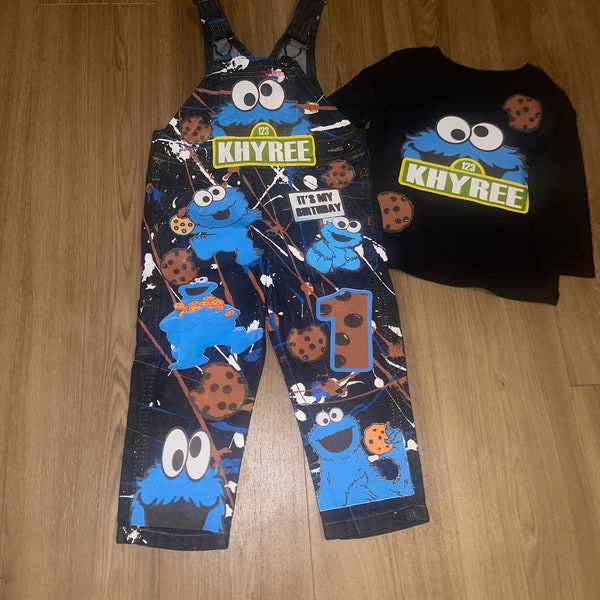 SALOPETTE Cookie Monster garçon Tenue personnalisée en denim bleu et noir