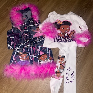 Vest Gracie inspired custom character theme Birthday girl denim three piece jacket pants set