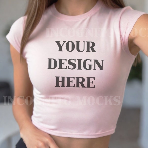 Pink Bella Canvas Micro Baby Tee Mockup Womens Pink Baby Tee Tshirt Mockup Trendy Selfie Crop Top Baby Tee Mockup Diverse Real Model Mockup