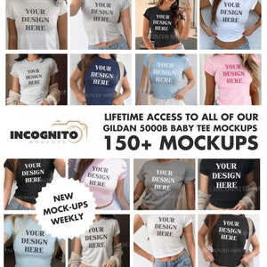 ALL Gildan 5000B Baby Tee Mockup Access | 100+ Womens Trendy Baby Tee Tshirt Mockup Cozy Selfie Crop Top Mock Baby Tee Mockup Model Mockup