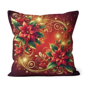 Golden Glow Poinsettia Christmas Throw Pillow