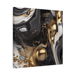 Ethereal Fusion, black, white, and gold Fluid Liquid Abstract Wall Art