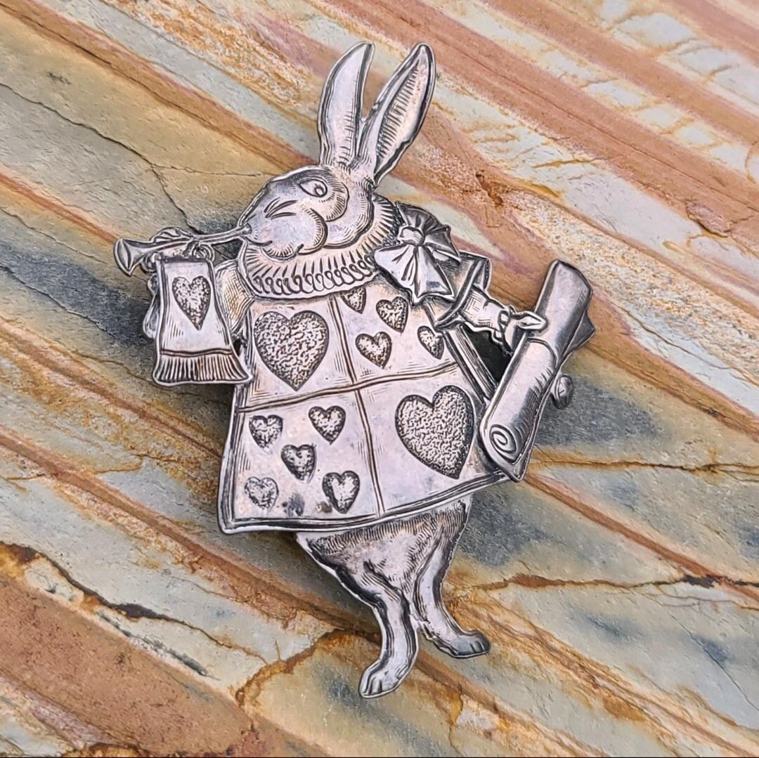 Rascal Rabit Pin Vintage Kit Carson White Rabbit Brooch Pin Alice in Wonderland Sterling ...