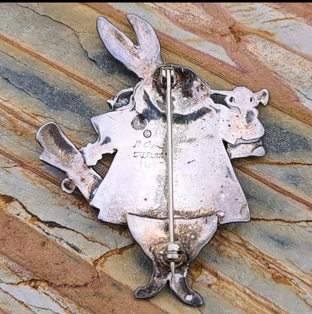 Rascal Rabit Pin Vintage Kit Carson White Rabbit Brooch Pin Alice in Wonderland Sterling ...