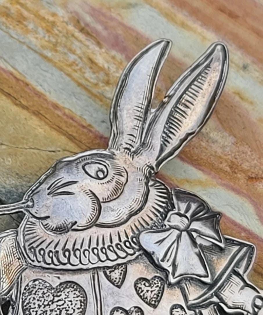 Rascal Rabit Pin Vintage Kit Carson White Rabbit Brooch Pin Alice in Wonderland Sterling ...
