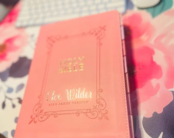 Personalized Pink Bible: Custom Name, Gold-Edged Pages