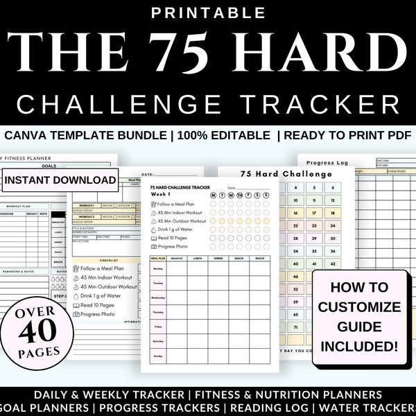 75 Hard Challenge Printable | Workout Plan | 75 Hard Tracker | 75 Day Challenge | Fitness Tracker | 75 Hard Journal | Exercise Tracker | PDF