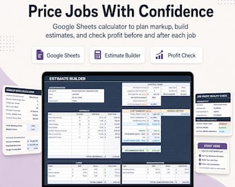 Contractor Pricing Calculator, Profit & Markup Spreadsheet, Job Estimate Builder, Google Sheets Template