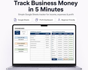 Small Business Finance Tracker, Income Expense Spreadsheet, Google Sheets Profit Dashboard, Simple Bookkeeping Template