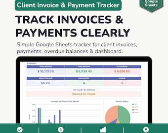 Invoice Tracker Google Sheets, Client Payment Tracker, Small Business Billing Spreadsheet with Dashboard