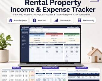 Rental Property Spreadsheet, Landlord Income & Expense Tracker, Rent Roll, Schedule E Tax, Google Sheets
