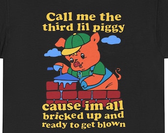 Bricked Up Three Little Piggy Unisex Tee, Graphic Novelty Tshirt, Cute Cartoon Animal Shirt