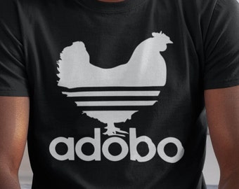 Adobo / Filipino Chicken Three Stripe Brand Spoof Dank Meme Quote Shirt Out of Pocket Humor T-shirt Funny Saying Edgy Joke Trendy Unisex