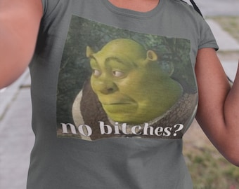 No bitches? / Bored Shrek Ogre Dank Meme Quote Out of Pocket Humor Shirt Funny Saying T-Shirt Gift for Him
