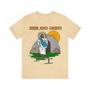 Rise and Grind / Dank meme quote shirt out of pocket humor T-shirt grappig gezegde Jezus Christus schaatsen edgy grap Y2k trendy cadeau voor haar afbeelding 2