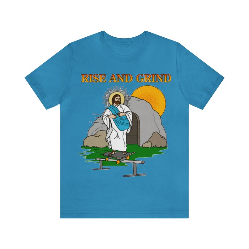 Rise and Grind / Dank meme quote shirt out of pocket humor T-shirt grappig gezegde Jezus Christus schaatsen edgy grap Y2k trendy cadeau voor haar afbeelding 3