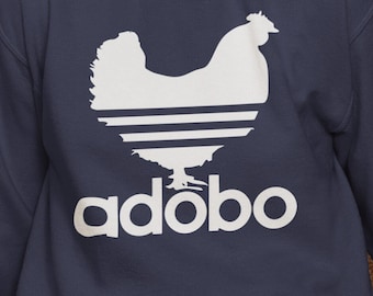 Adobo / Filipino Chicken Three Stripe Company Spoof Dank Meme Quote Out of Pocket Humor Sweatshirt Funny Saying Edgy Joke Y2k Trendy Unisex