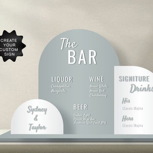 Triple Arch Bar Menu Sign | Personalized Drinks | Custom Acrylic Bar Menu | Wedding TableTop Signs Bar Signs Drink Menu Luxury Wedding Menu