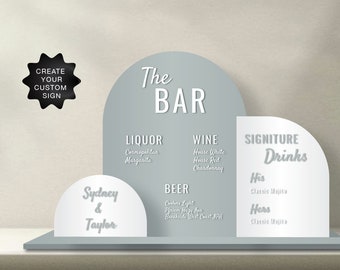 Triple Arch Bar Menu Sign | Personalized Drinks | Custom Acrylic Bar Menu | Wedding TableTop Signs Bar Signs Drink Menu Luxury Wedding Menu