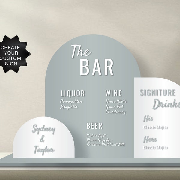 3 Bogen Bar Menü Schild | Personalisierte Getränke | Benutzerdefinierte Acryl Bar Menü | Hochzeitstisch Schilder Barschilder Getränkekarte Luxus Hochzeitsmenü