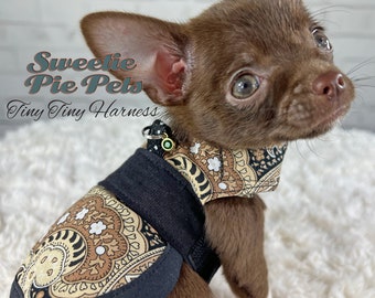 Tiny Tiny Dog Harness: Brown Paisleys
