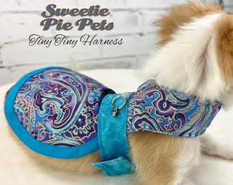 Tiny Tiny Dog Harness: Purple Floral with Sky Blue Accents