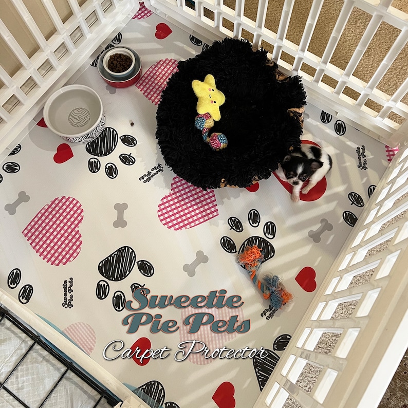 36 Pet Carpet Protector: Black Paws Red Hearts image 1