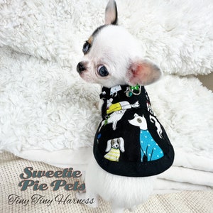 Tiny Tiny Dog Harness: Colorful Dogs on Black