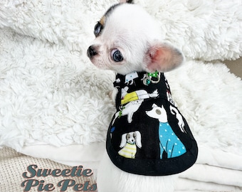 Tiny Tiny Dog Harness: Colorful Dogs on Black