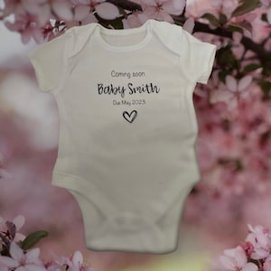 Pregnancy Announcement Baby Vest, Grow, Sleepsuit or Bib | Pregnant | New Baby Reveal | Baby Shower Gift | Newborn Baby Gift | Coming Soon