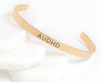 AuDHD CUFF BRACELET in Rose Gold Silver: Neurodivergent Awareness Jewelry