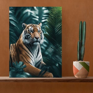 Tiger Poster,Art print,Nature wall art,Tropical decor,Digital art,Botanical art,Printable art,Whimsical art,Forest wall art,Unique decor