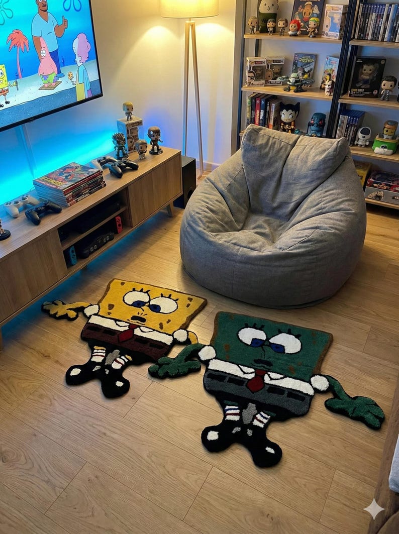 Spongebob Window Rug Hand-tufted Wool Spongebob Rug β Fun Cartoon Kids Playmat - Etsy