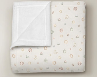 Stars and Mushrooms Velveteen Plush Baby Blanket